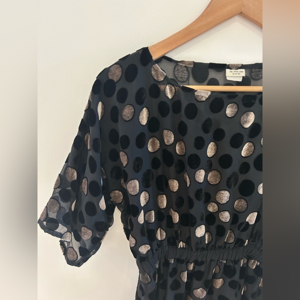 Handmade Velvet Velour Silver Black Polka Dot Maxi Midi Mesh Lined Dress - Picture 6 of 13